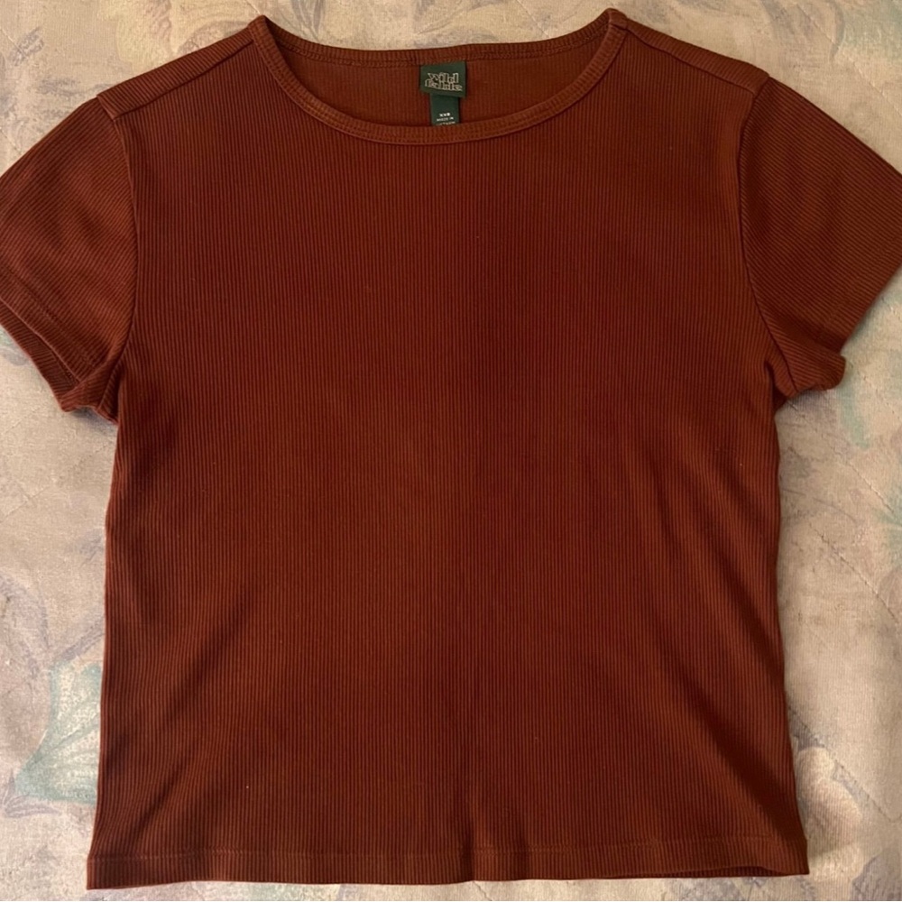 Brown Ribbed Wild Fable Short-Sleeve Shirt – Size XXS